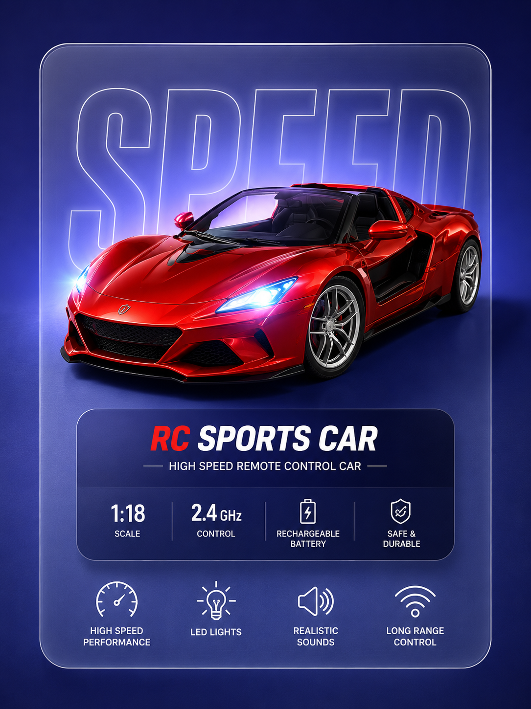 Premium High Speed Rechargeable RC Sports Car with LED Lights & Remote Control Toy for Kids | Buy Online in India
