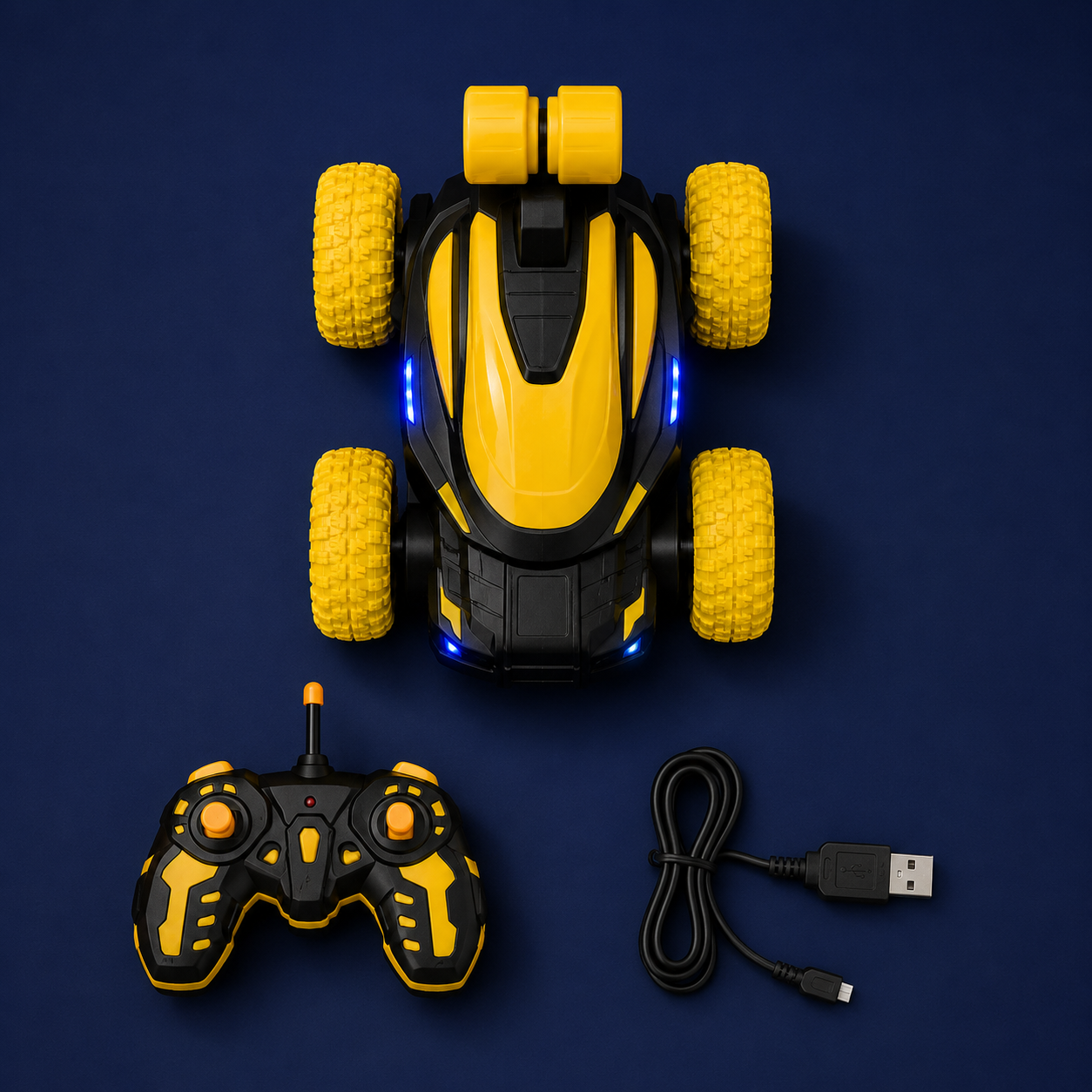 Premium 360° Flip RC Stunt Car with LED Lights & 2.4GHz Remote Control | Rechargeable All-Terrain Toy for Kids | Buy Online in India
