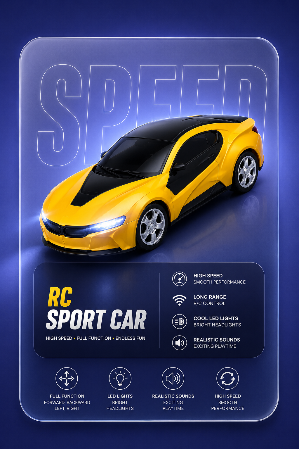 Premium High Speed RC Sports Car with LED Lights & Remote Control Toy for Kids | Yellow Racing Car | Buy Online in India