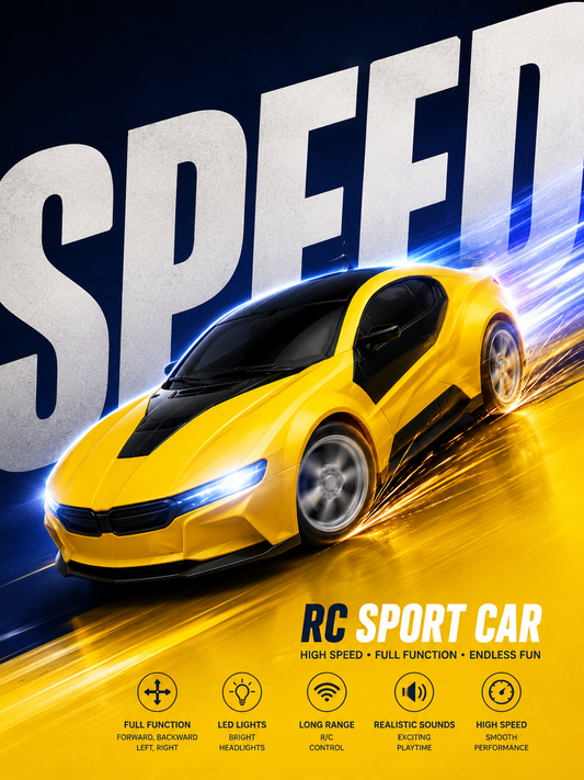 Premium High Speed RC Sports Car with LED Lights & Remote Control Toy for Kids | Yellow Racing Car | Buy Online in India