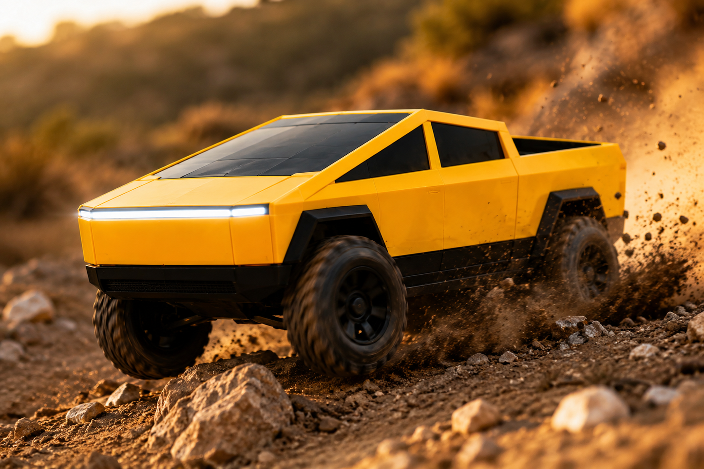 Premium RC Cyber Truck Toy Car with Remote Control & LED Lights | Yellow Electric Pickup Toy for Kids | Buy Online in India