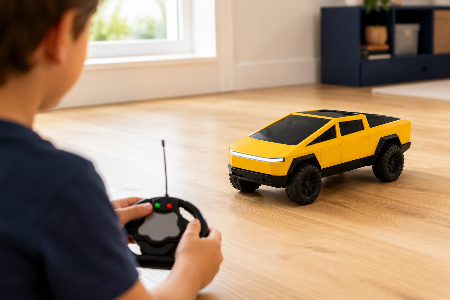 Premium RC Cyber Truck Toy Car with Remote Control & LED Lights | Yellow Electric Pickup Toy for Kids | Buy Online in India