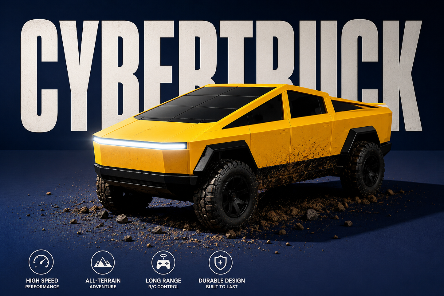 Premium RC Cyber Truck Toy Car with Remote Control & LED Lights | Yellow Electric Pickup Toy for Kids | Buy Online in India