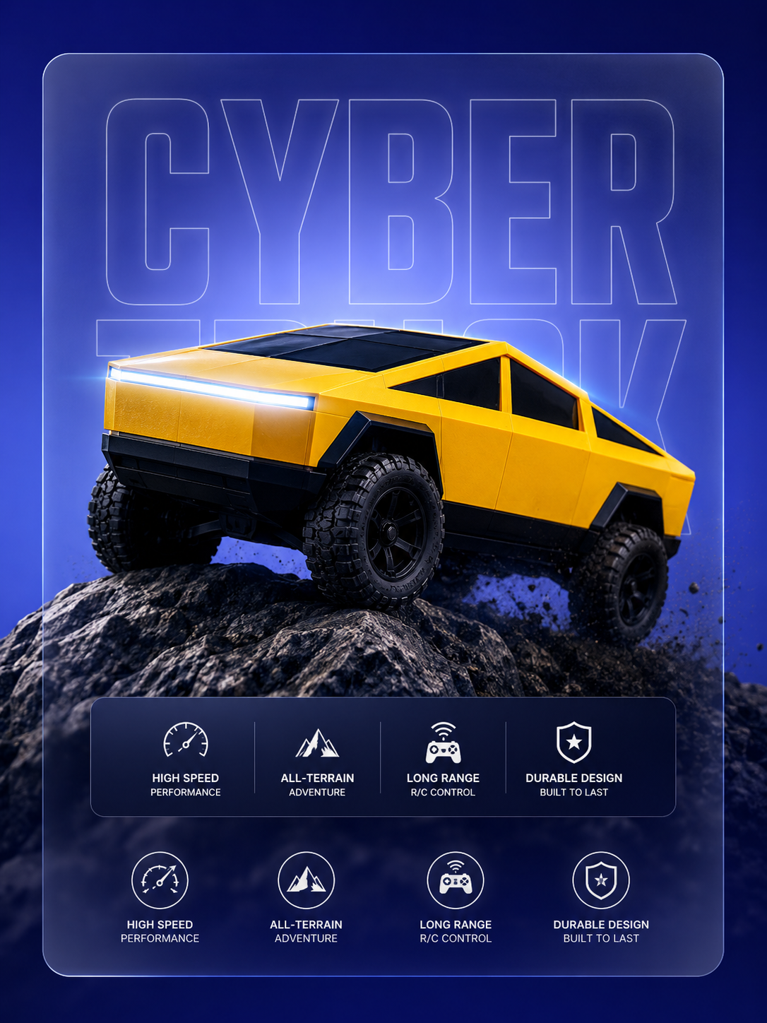 Premium RC Cyber Truck Toy Car with Remote Control & LED Lights | Yellow Electric Pickup Toy for Kids | Buy Online in India