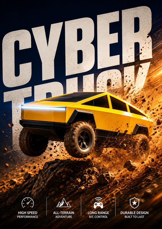 Premium RC Cyber Truck Toy Car with Remote Control & LED Lights | Yellow Electric Pickup Toy for Kids | Buy Online in India
