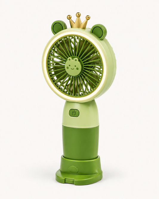 Premium Mini Rechargeable Handheld Fan with Soft LED Light | Portable USB Cooling Fan for Kids & Travel | Green | Buy Online in India