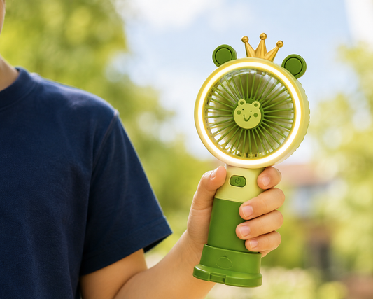 Premium Mini Rechargeable Handheld Fan with Soft LED Light | Portable USB Cooling Fan for Kids & Travel | Green | Buy Online in India