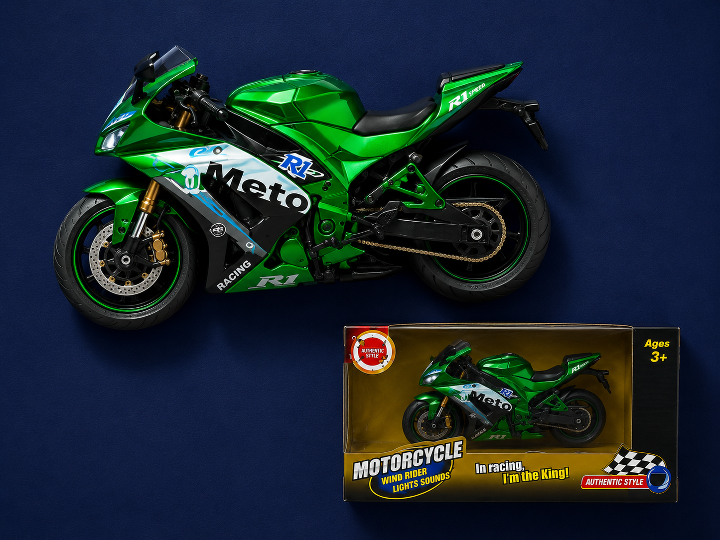 Premium Wind Rider Sports Motorcycle Toy with Lights & Sounds | Friction Powered Racing Bike for Kids | Green | Buy Online in India
