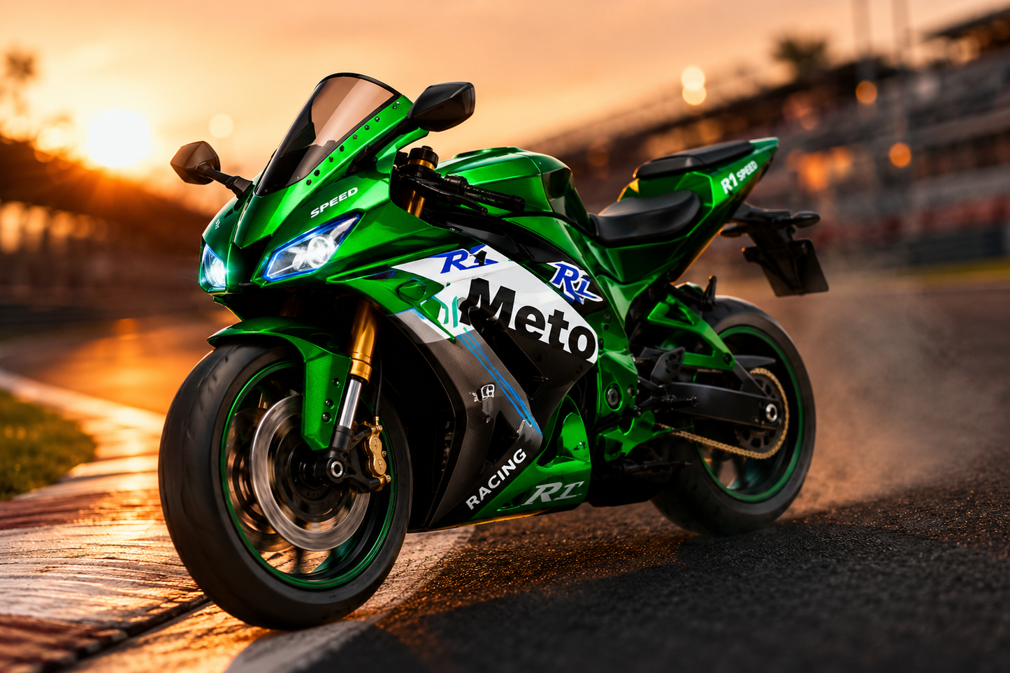 Premium Wind Rider Sports Motorcycle Toy with Lights & Sounds | Friction Powered Racing Bike for Kids | Green | Buy Online in India