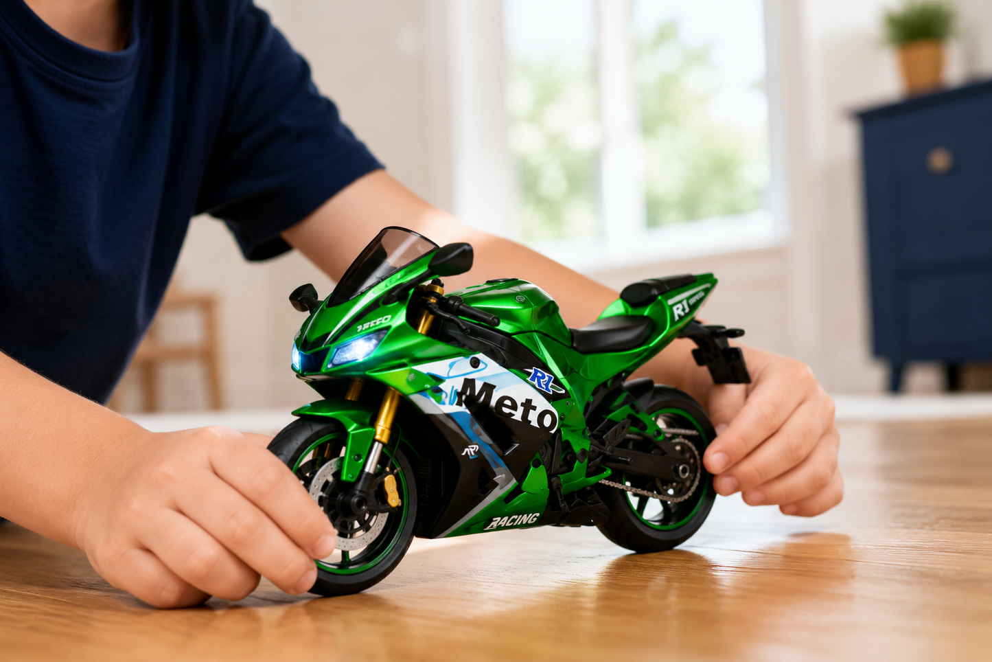 Premium Wind Rider Sports Motorcycle Toy with Lights & Sounds | Friction Powered Racing Bike for Kids | Green | Buy Online in India