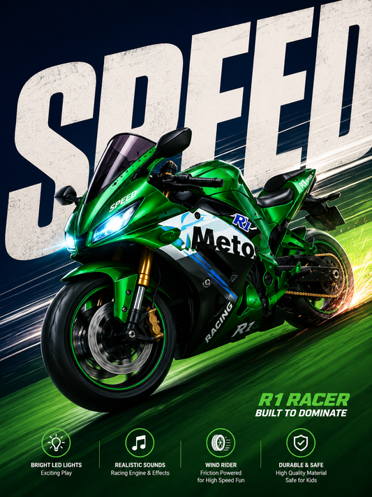 Premium Wind Rider Sports Motorcycle Toy with Lights & Sounds | Friction Powered Racing Bike for Kids | Green | Buy Online in India