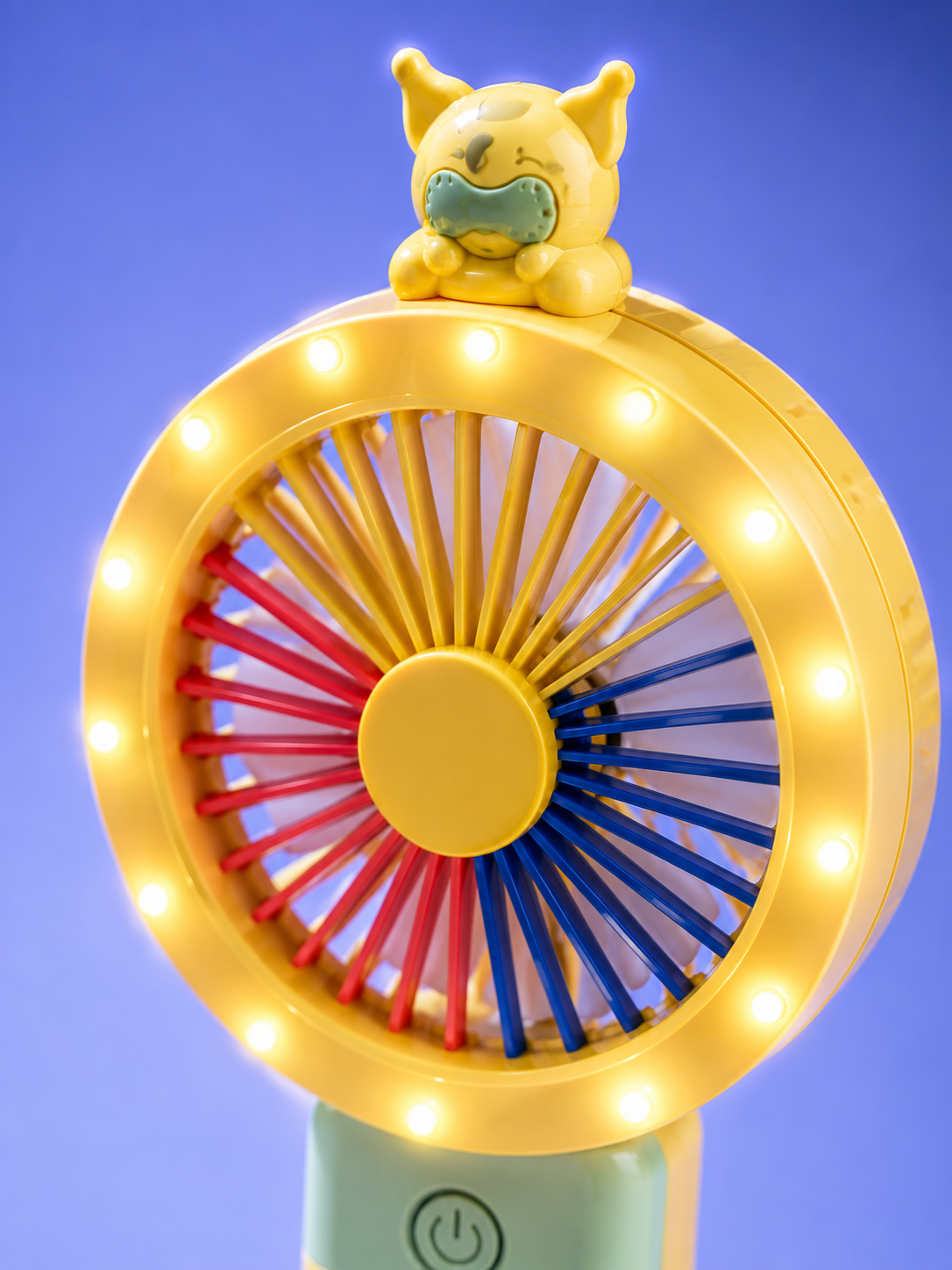 Premium Mini Rechargeable Handheld Fan with Colorful LED Lights | Portable USB Cooling Fan for Kids & Travel | Yellow | Buy Online in India