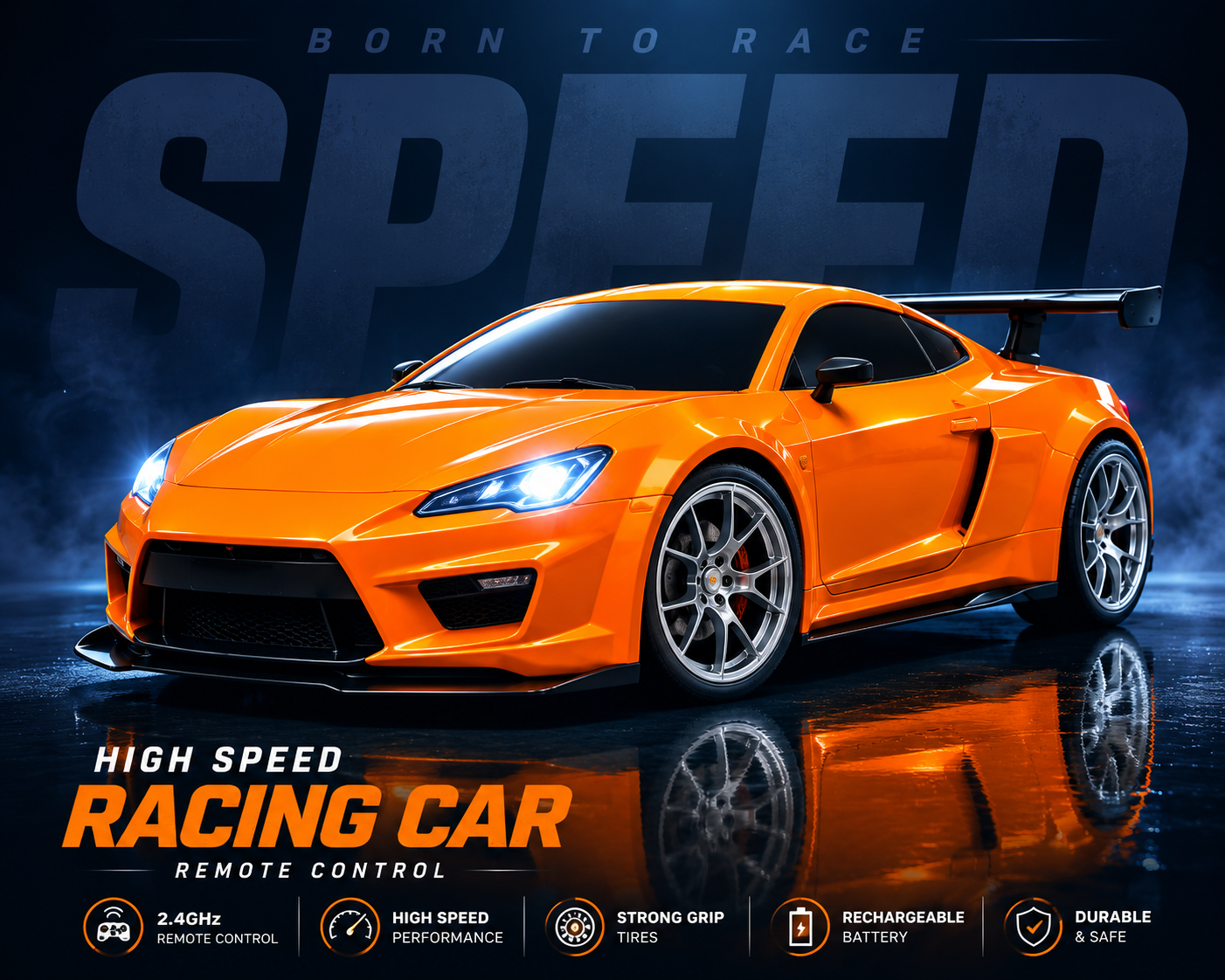 Premium High Speed RC Racing Sports Car with 2.4GHz Remote Control | Rechargeable Remote Control Car for Kids | Orange | Buy Online in India