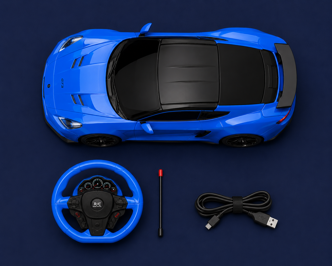 Premium 1:16 Scale RC Super Sports Car with 2.4GHz Steering Wheel Remote Control | Rechargeable High Speed Racing Car for Kids | Blue | Buy Online in India