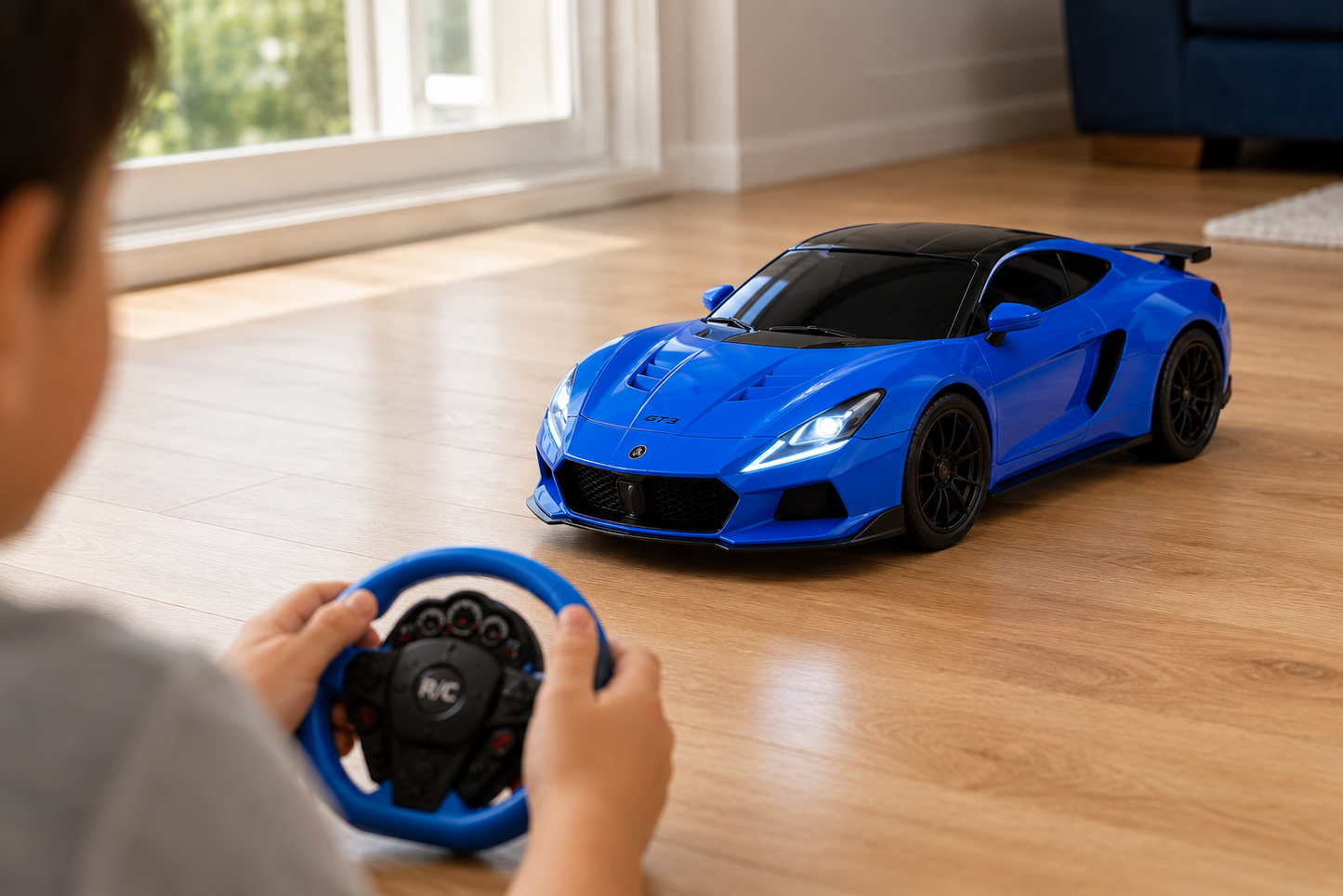 Premium 1:16 Scale RC Super Sports Car with 2.4GHz Steering Wheel Remote Control | Rechargeable High Speed Racing Car for Kids | Blue | Buy Online in India