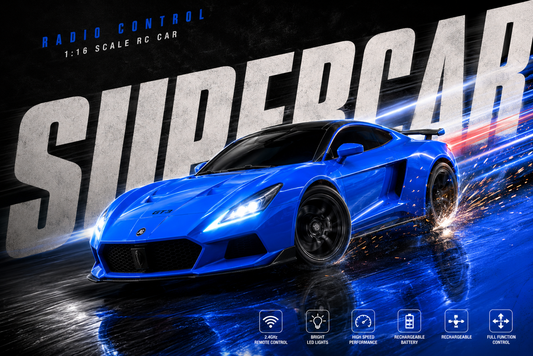 Premium 1:16 Scale RC Super Sports Car with 2.4GHz Steering Wheel Remote Control | Rechargeable High Speed Racing Car for Kids | Blue | Buy Online in India