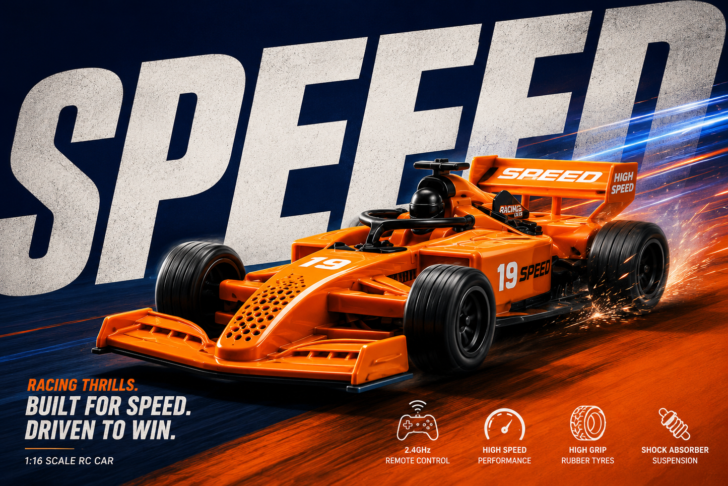 Premium 2.4GHz RC Formula Racing Car with Remote Control | High Speed Formula Race Car Toy for Kids | Orange | Buy Online in India