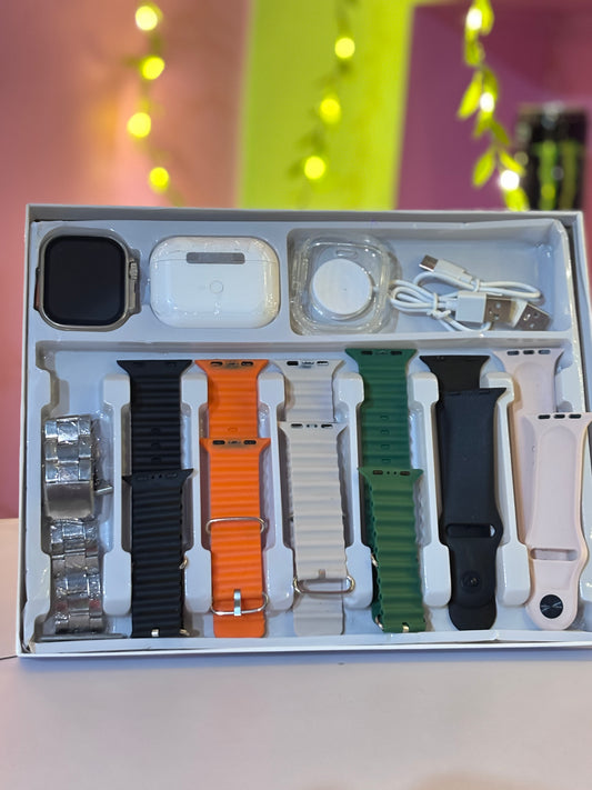 Ultra Watch AX Suit Combo – 2.3” Big Infinite Display Smartwatch + Wireless Earphones | 10-in-1 Set | Premium Gift Pack