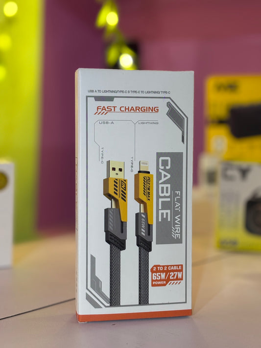 4-in-1 Flat Wire Fast Charging Cable – PD 27W Max | High-Speed Data Transfer | Multi-Device Compatible